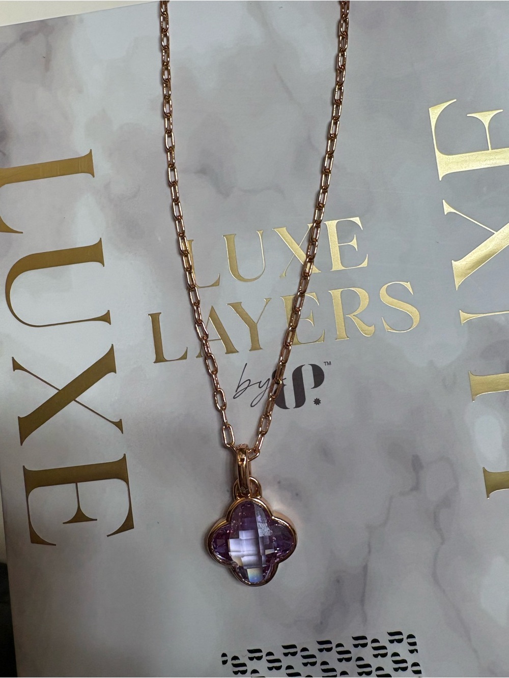 Rose Gold Necklace with Purple Clover Pendant